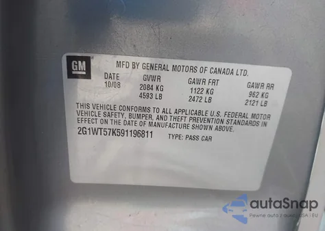 2009 Chevrolet Impala Lt z USA, uszkodzony, nr VIN 2G1WT57K591196811